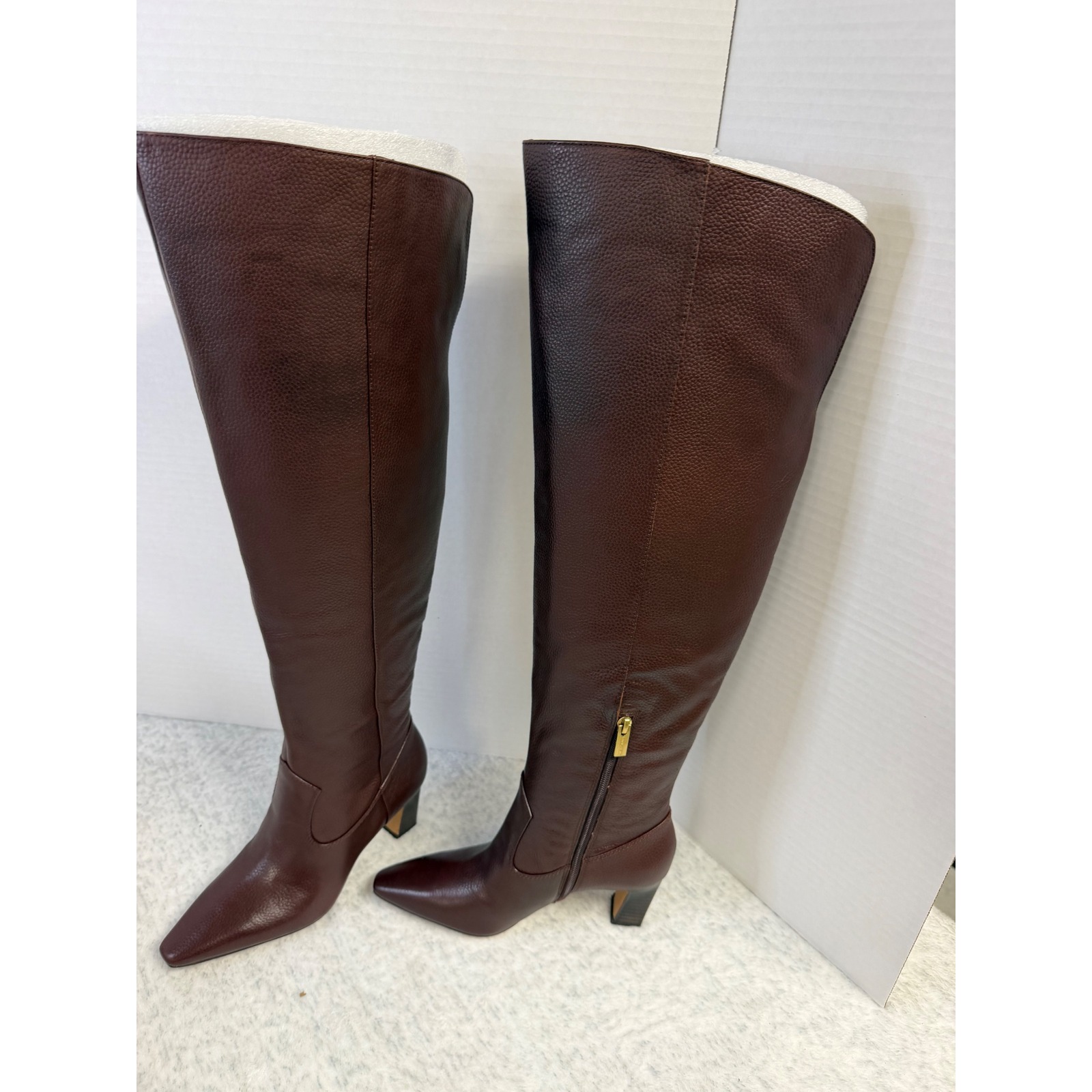 Vince Camuto Shalie2 Espresso Brown Leather Over The Knee Wide Calf Boots 7m Wc